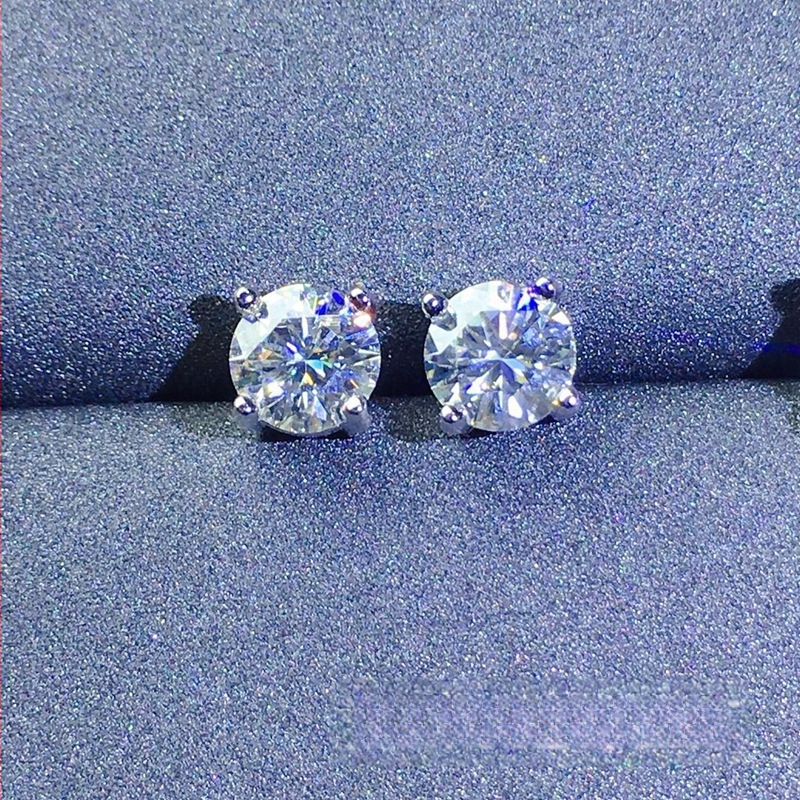 Moissanite auskarai, stud tipo, S925 sidabras, apvalus pjūvis, Eight Hearts and Eight Arrows pjūvis, unisex