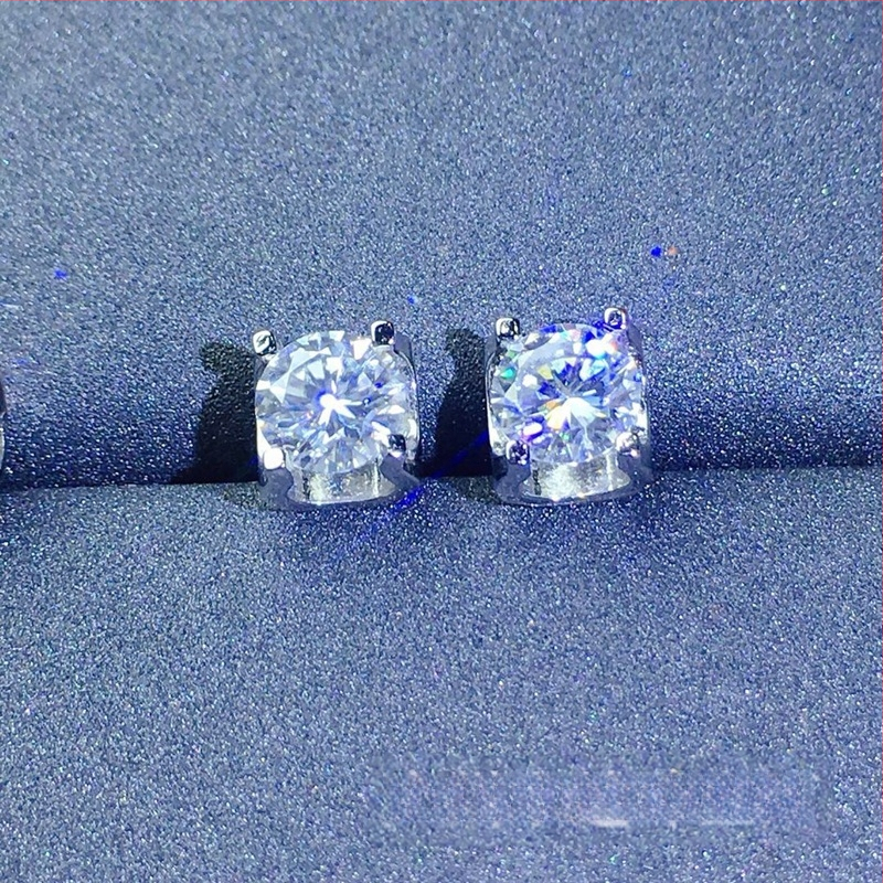 Moissanite auskarai, stud tipo, S925 sidabras, apvalus pjūvis, Eight Hearts and Eight Arrows pjūvis, unisex