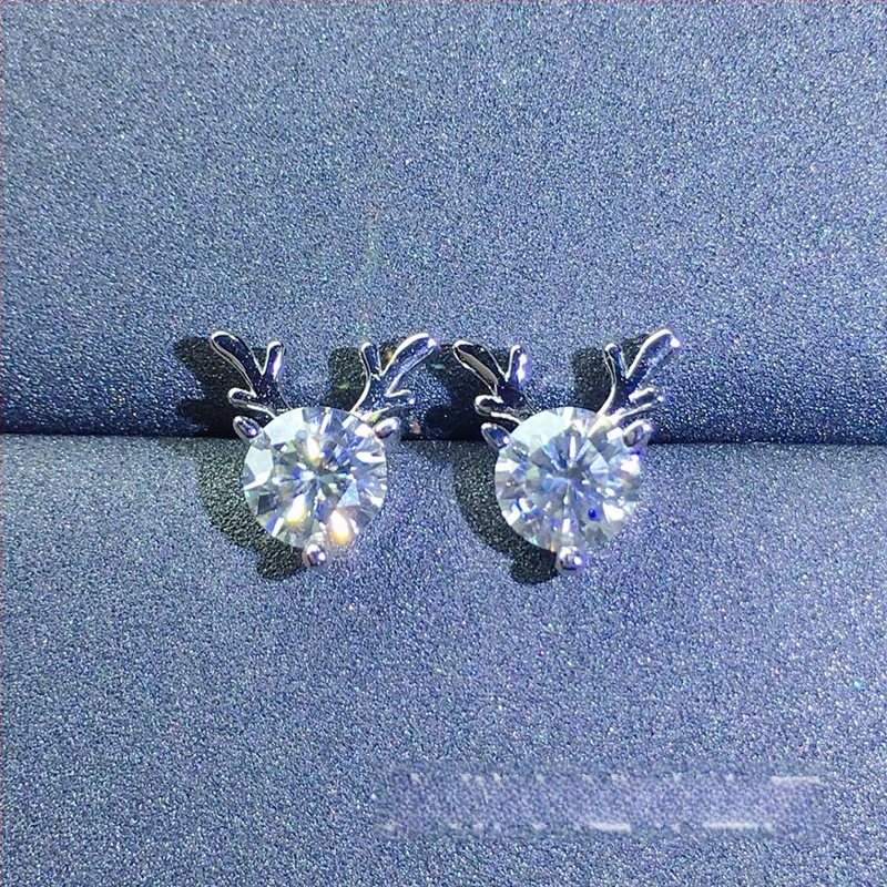 Moissanite auskarai, stud tipo, S925 sidabras, apvalus pjūvis, Eight Hearts and Eight Arrows pjūvis, unisex