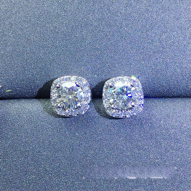 Moissanite auskarai, stud tipo, S925 sidabras, apvalus pjūvis, Eight Hearts and Eight Arrows pjūvis, unisex