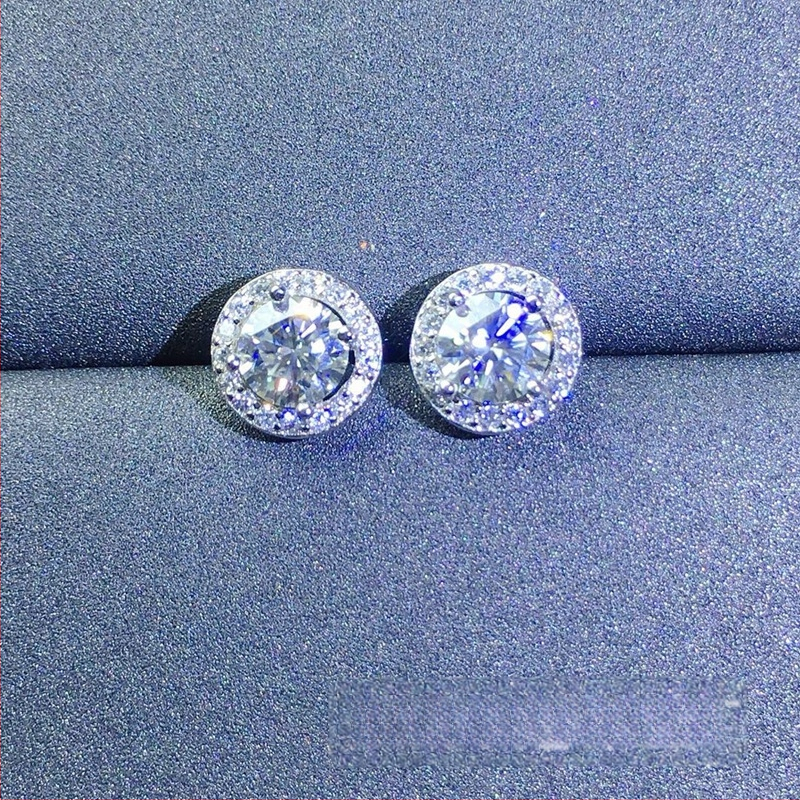 Moissanite auskarai, stud tipo, S925 sidabras, apvalus pjūvis, Eight Hearts and Eight Arrows pjūvis, unisex