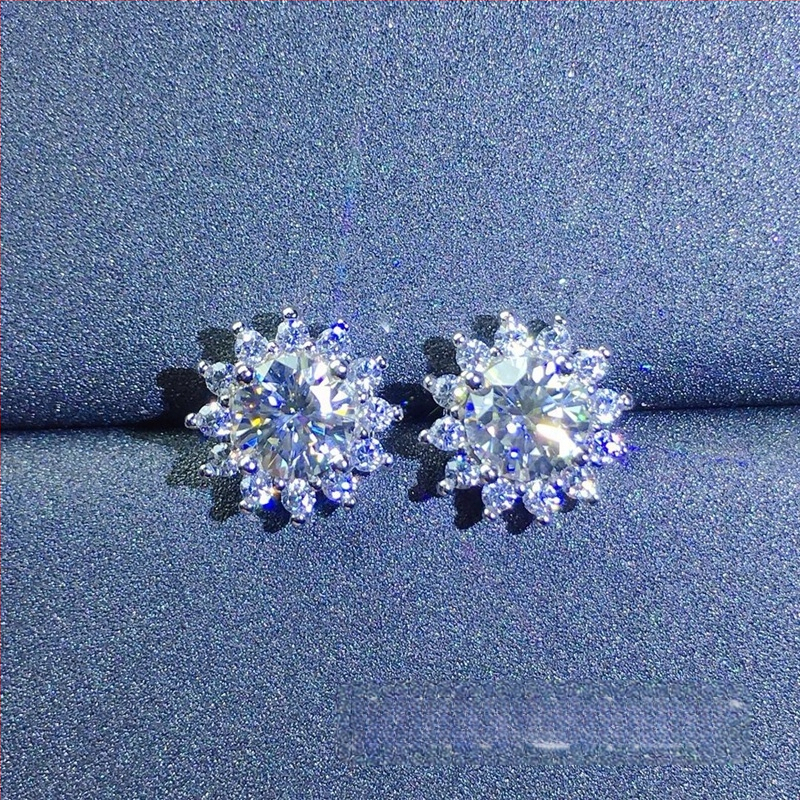 Moissanite auskarai, stud tipo, S925 sidabras, apvalus pjūvis, Eight Hearts and Eight Arrows pjūvis, unisex