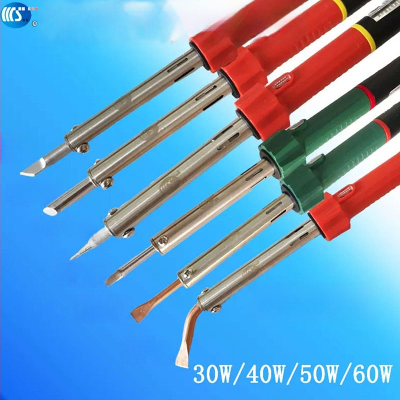 Mājās lietojams lodēšanas instruments 30-60W, 220V ar gumijas rokturi — lodēšanas pildspalva ar galiem: izliekts, taisns, plakans un potkovveidīgs (modelis WS-708)