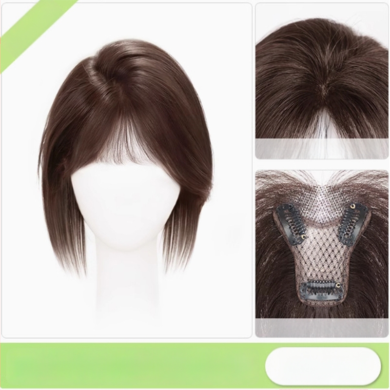 Ženska perika s bangs na vrhu glave, pravi kosa, mehanizam izrade, bangs ravne ili nagnute, nije bojiva niti uvijana
