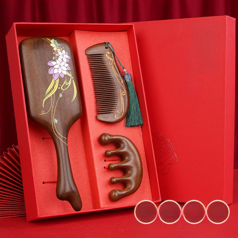 Koka ķemme ar santalkoka koku ar gaisa spilventiļu galvas ādas masāžai dāvanu kastē