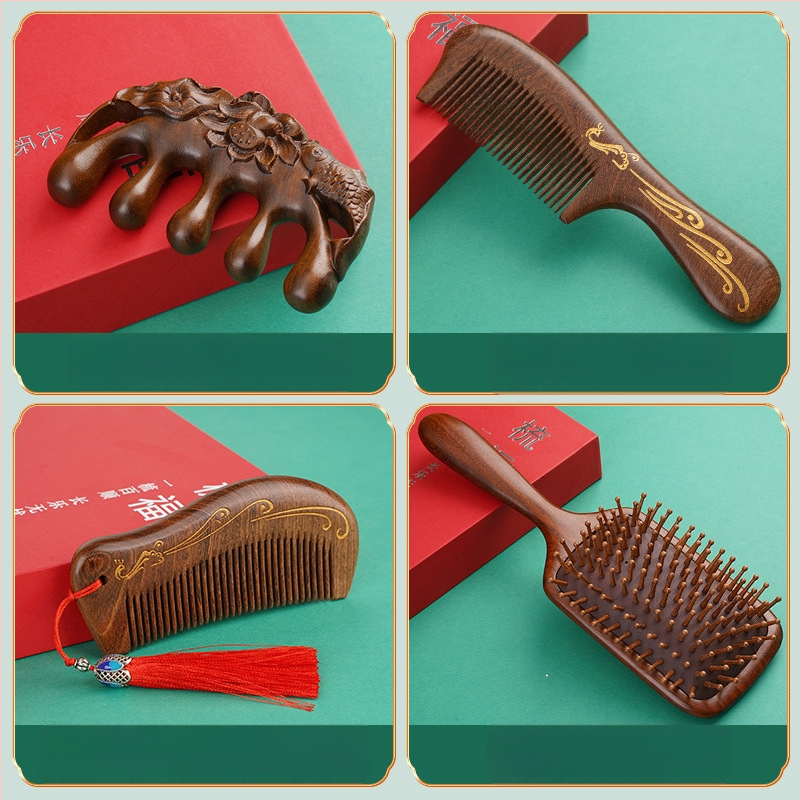 Koka ķemme ar santalkoka koku ar gaisa spilventiļu galvas ādas masāžai dāvanu kastē