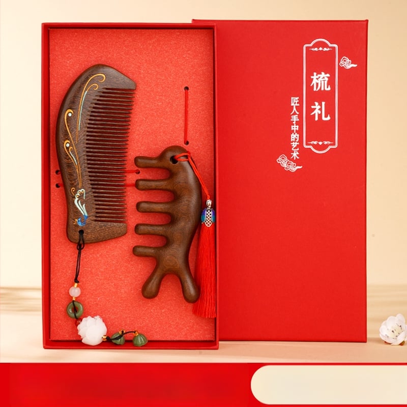 Koka ķemme ar santalkoka koku ar gaisa spilventiļu galvas ādas masāžai dāvanu kastē