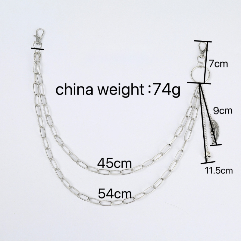 Metāla jostas ķēde biksēm, pank stila ar ģeometrisku slāņošanu un kraniuma motīvu (Materiāls: metāls; Kategorija: jostas ķēde; Sezona: 2025. rudens; Pielāgošana pieejama)