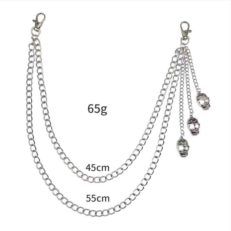 Metāla jostas ķēde biksēm, pank stila ar ģeometrisku slāņošanu un kraniuma motīvu (Materiāls: metāls; Kategorija: jostas ķēde; Sezona: 2025. rudens; Pielāgošana pieejama)