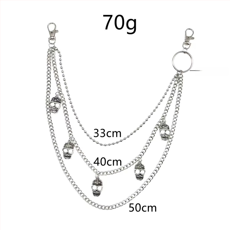 Metāla jostas ķēde biksēm, pank stila ar ģeometrisku slāņošanu un kraniuma motīvu (Materiāls: metāls; Kategorija: jostas ķēde; Sezona: 2025. rudens; Pielāgošana pieejama)