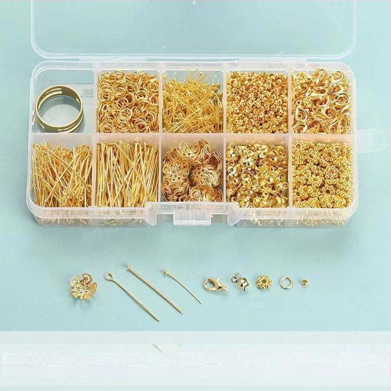 DIY rotaslietu izstrādes komplekts ar atveramiem gredzeniem, T-piniem, Lobster clasp, pozicionēšanas pērlītes, 9-formas adatu