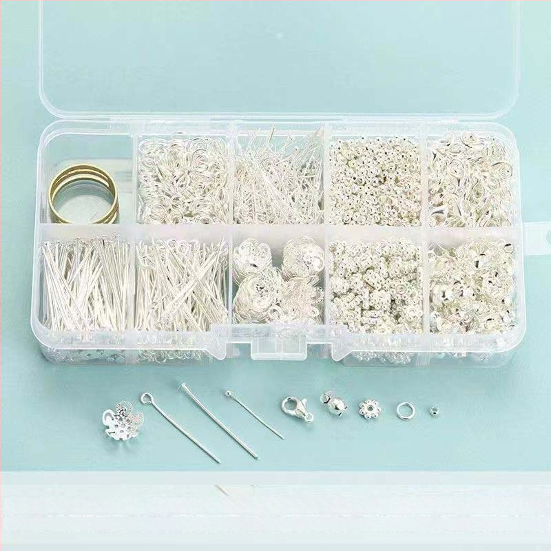DIY rotaslietu izstrādes komplekts ar atveramiem gredzeniem, T-piniem, Lobster clasp, pozicionēšanas pērlītes, 9-formas adatu