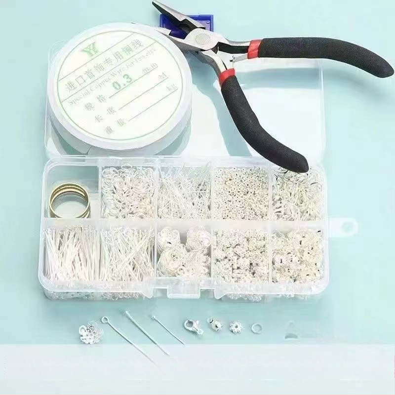 DIY rotaslietu izstrādes komplekts ar atveramiem gredzeniem, T-piniem, Lobster clasp, pozicionēšanas pērlītes, 9-formas adatu