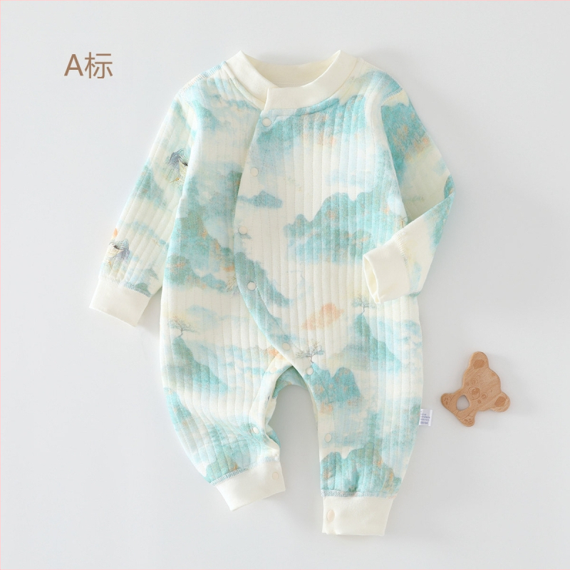 Bērnu pildīta kombinezons 0–12 mēneši, universāls, garas piedurknes, 100% kokvilna, bieza auduma, priekšā diagonālais aizvērums