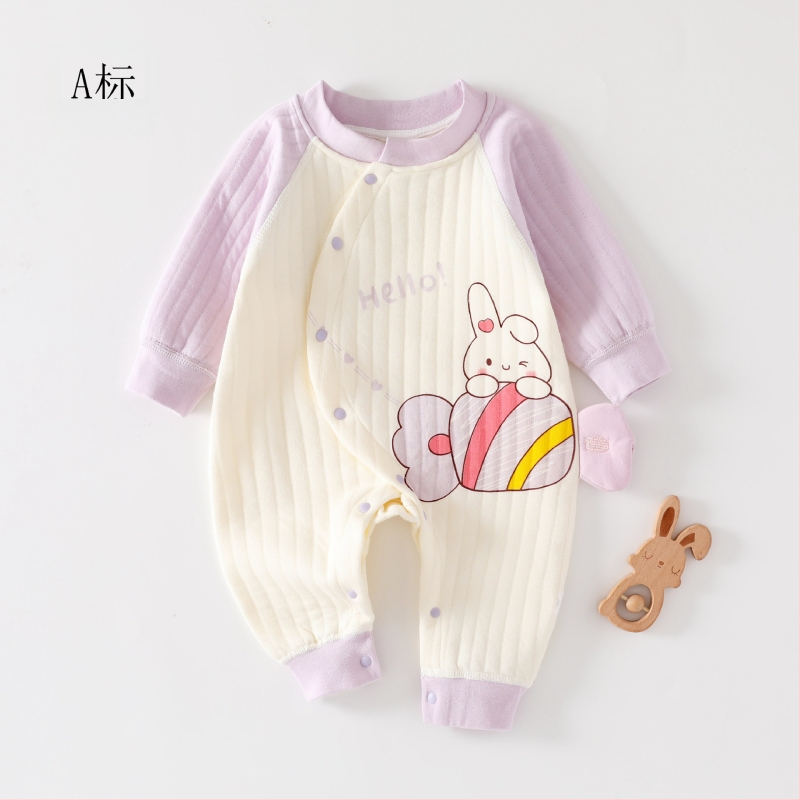 Bērnu pildīta kombinezons 0–12 mēneši, universāls, garas piedurknes, 100% kokvilna, bieza auduma, priekšā diagonālais aizvērums