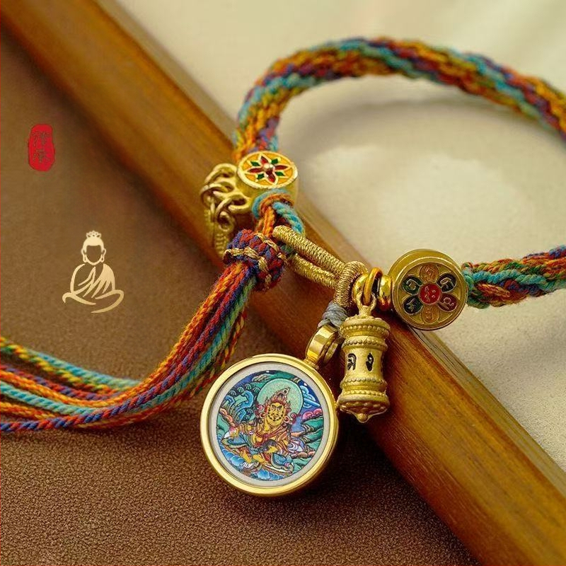 Etno stiliaus rankų darbo unisex apyrankė iš virvės su Thangka motyvu, 2024 m. pavasario leidimas, individualiai supakuota