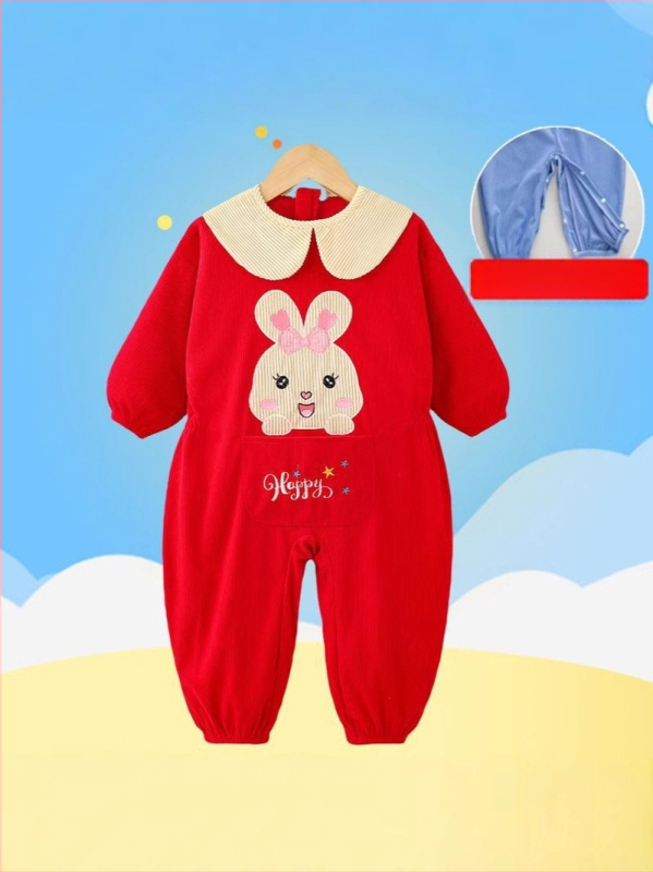 Bērnu rāpošanas kombinezonā ar snapkopām – garas piedurknes, corduroy audums un poliesteris, pavasaris‑rudens‑ziema, 3–8 gadu vecumam