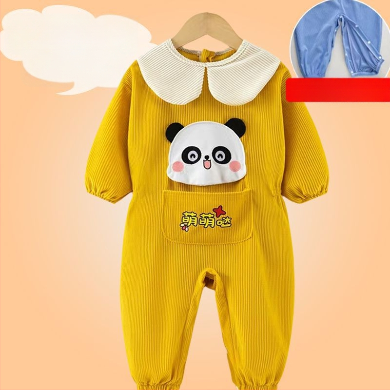 Bērnu rāpošanas kombinezonā ar snapkopām – garas piedurknes, corduroy audums un poliesteris, pavasaris‑rudens‑ziema, 3–8 gadu vecumam