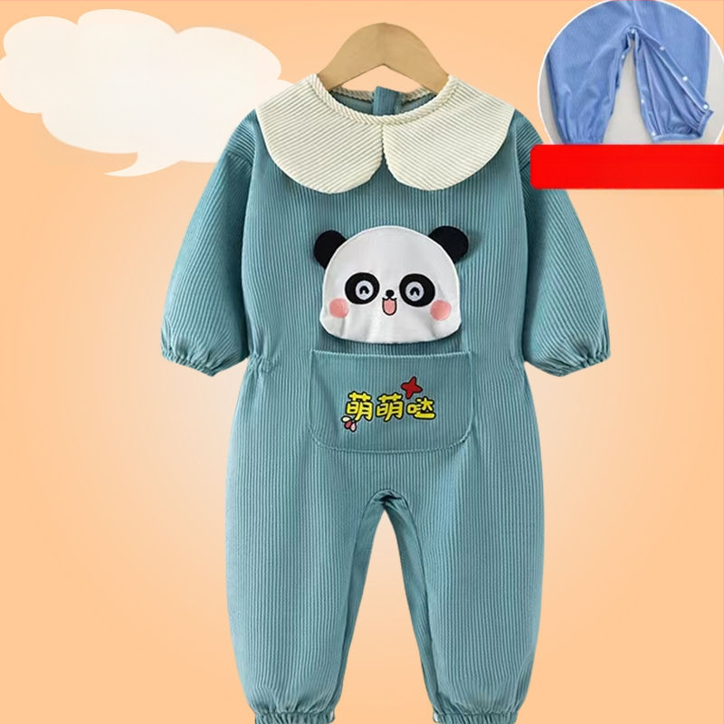 Bērnu rāpošanas kombinezonā ar snapkopām – garas piedurknes, corduroy audums un poliesteris, pavasaris‑rudens‑ziema, 3–8 gadu vecumam