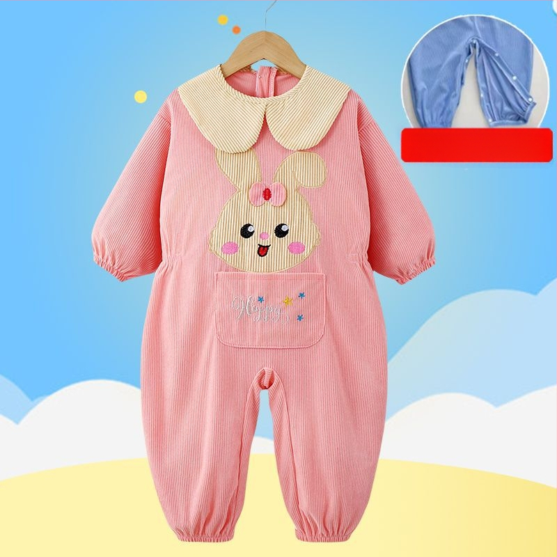 Bērnu rāpošanas kombinezonā ar snapkopām – garas piedurknes, corduroy audums un poliesteris, pavasaris‑rudens‑ziema, 3–8 gadu vecumam