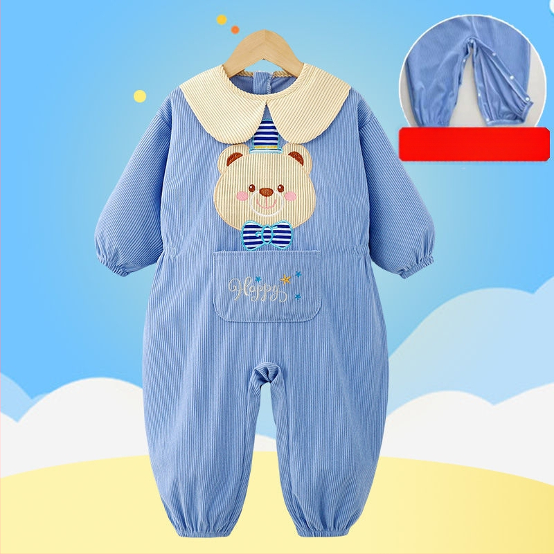 Bērnu rāpošanas kombinezonā ar snapkopām – garas piedurknes, corduroy audums un poliesteris, pavasaris‑rudens‑ziema, 3–8 gadu vecumam