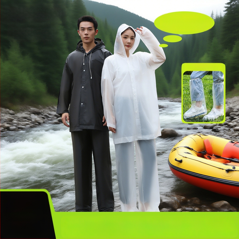 Raftinga lietuspončo pieaugušajiem ar pilnu ķermeņa aizsardzību un kāju pārklājumu, EVA audums, atkārtoti lietojams, PVC ūdensnecaurlaidīgs slānis
