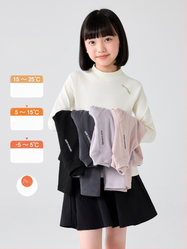 Mergaitėms skirtas pagrindinis marškinėliai su pusiau aukšta apykakle, raglano ilgos rankovės, dryžuotas raštas, 92% poliesteris, švelnus paviršius