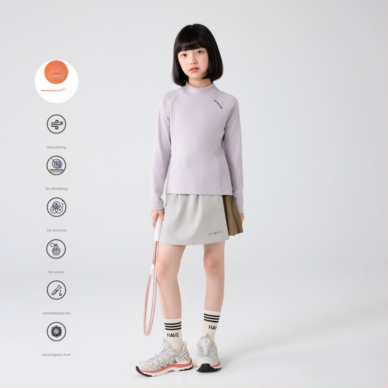 Mergaitėms skirtas pagrindinis marškinėliai su pusiau aukšta apykakle, raglano ilgos rankovės, dryžuotas raštas, 92% poliesteris, švelnus paviršius