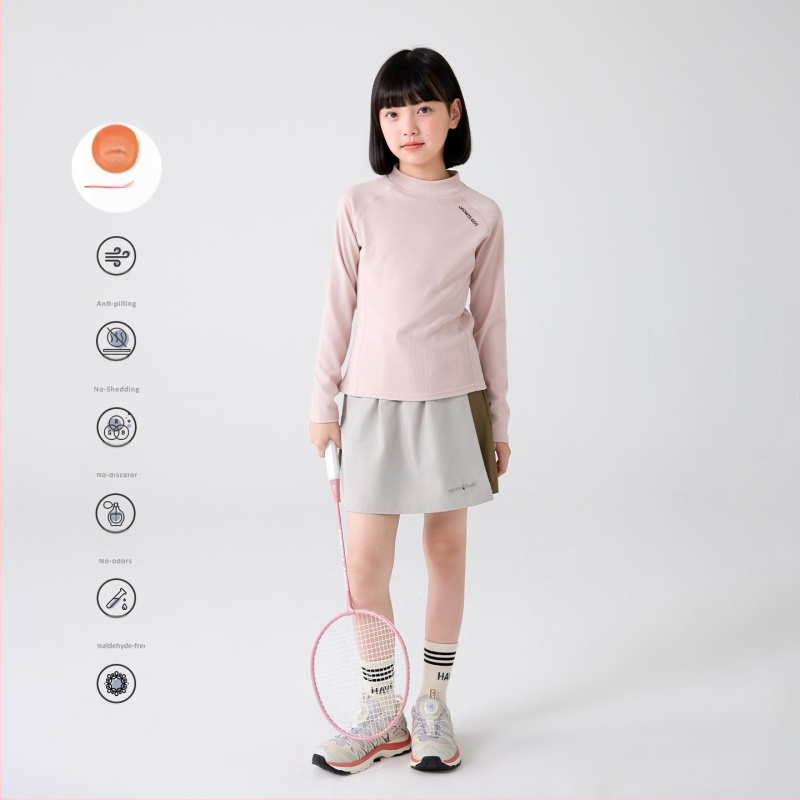 Mergaitėms skirtas pagrindinis marškinėliai su pusiau aukšta apykakle, raglano ilgos rankovės, dryžuotas raštas, 92% poliesteris, švelnus paviršius