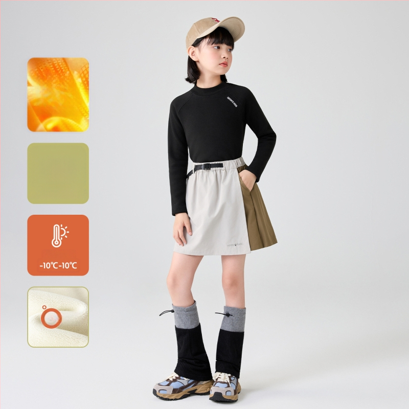 Mergaitėms skirtas pagrindinis marškinėliai su pusiau aukšta apykakle, raglano ilgos rankovės, dryžuotas raštas, 92% poliesteris, švelnus paviršius