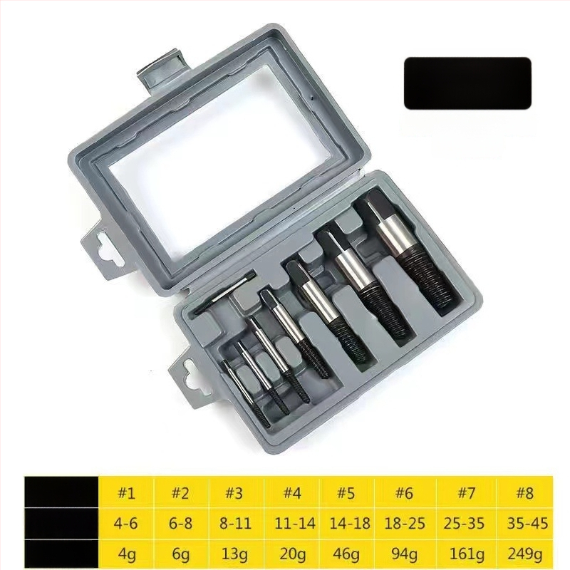 Vannas krānu vītņu remonta komplekts: sabojātas vītnes izvilkējs un vītņu griezējs, augstas oglekļa tērauds, komplekts 1/2/4/5, mājsaimniecības lietošanai, nacionālais standarts, svars 0.6