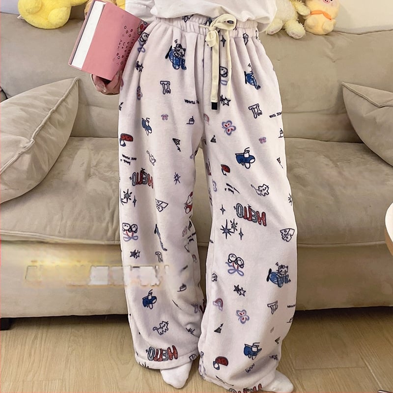 Naiste flanellist termilised pijamapüksid, paksud, 100% polüester, 181–200 g/m², vaba lõige