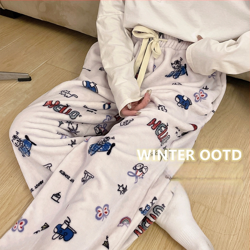 Naiste flanellist termilised pijamapüksid, paksud, 100% polüester, 181–200 g/m², vaba lõige