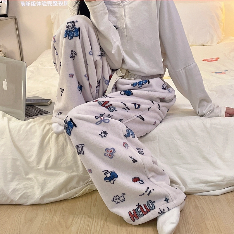 Naiste flanellist termilised pijamapüksid, paksud, 100% polüester, 181–200 g/m², vaba lõige