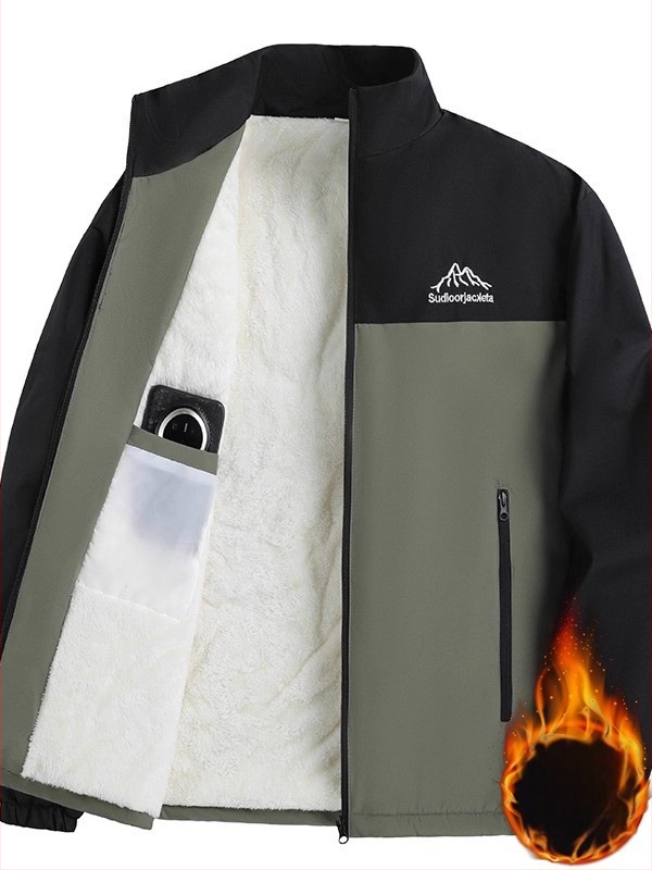 Meeste talvejope fleece voodriga, paks, standing-kaelaga, veekindel, tõmblukuga