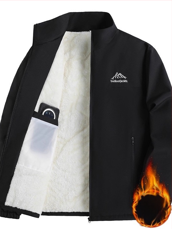 Meeste talvejope fleece voodriga, paks, standing-kaelaga, veekindel, tõmblukuga