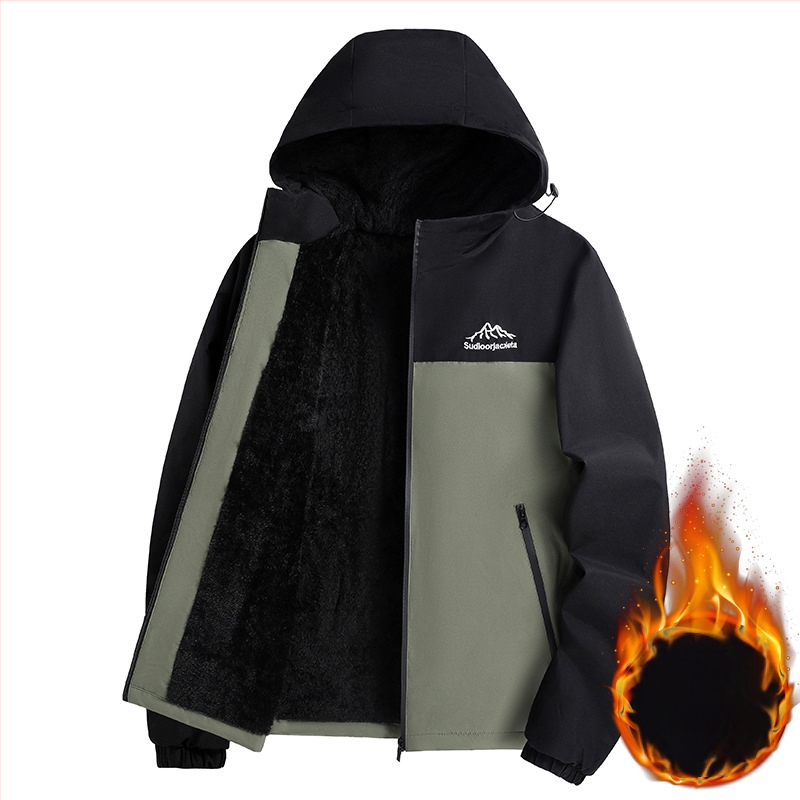 Meeste talvejope fleece voodriga, paks, standing-kaelaga, veekindel, tõmblukuga