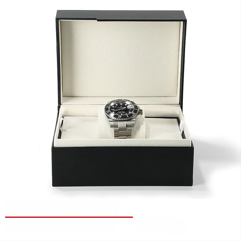 Laikrodžių dėžutė iš PU odos su flanelės vidumi, atveriamas dangtelis, modelis EE003, dovanojimo ir juvelyrinių prekių pakuotė