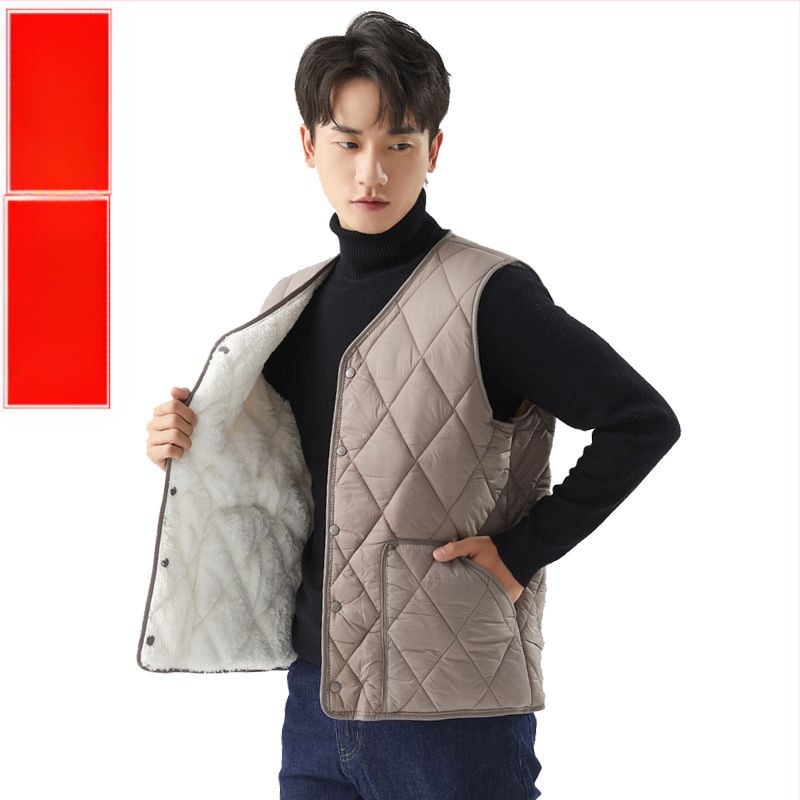 Мъжка жилетка от Corduroy, подплатена с флис, райета, без яка, къс стил (Spring 2025, свободна кройка)