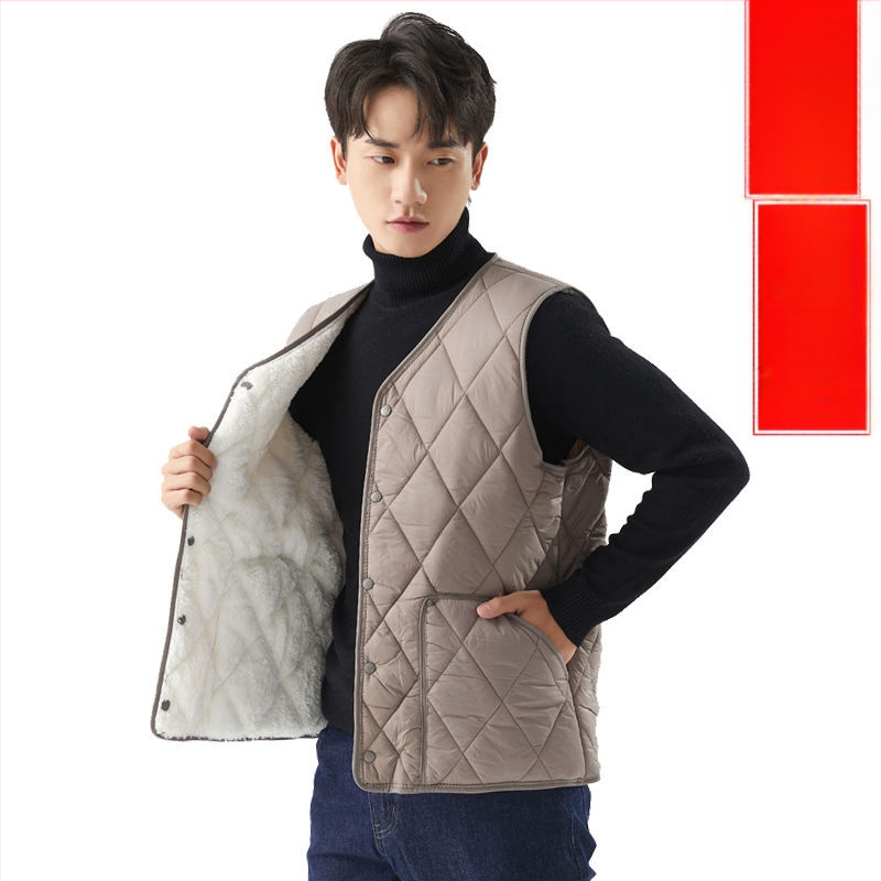 Мъжка жилетка от Corduroy, подплатена с флис, райета, без яка, къс стил (Spring 2025, свободна кройка)