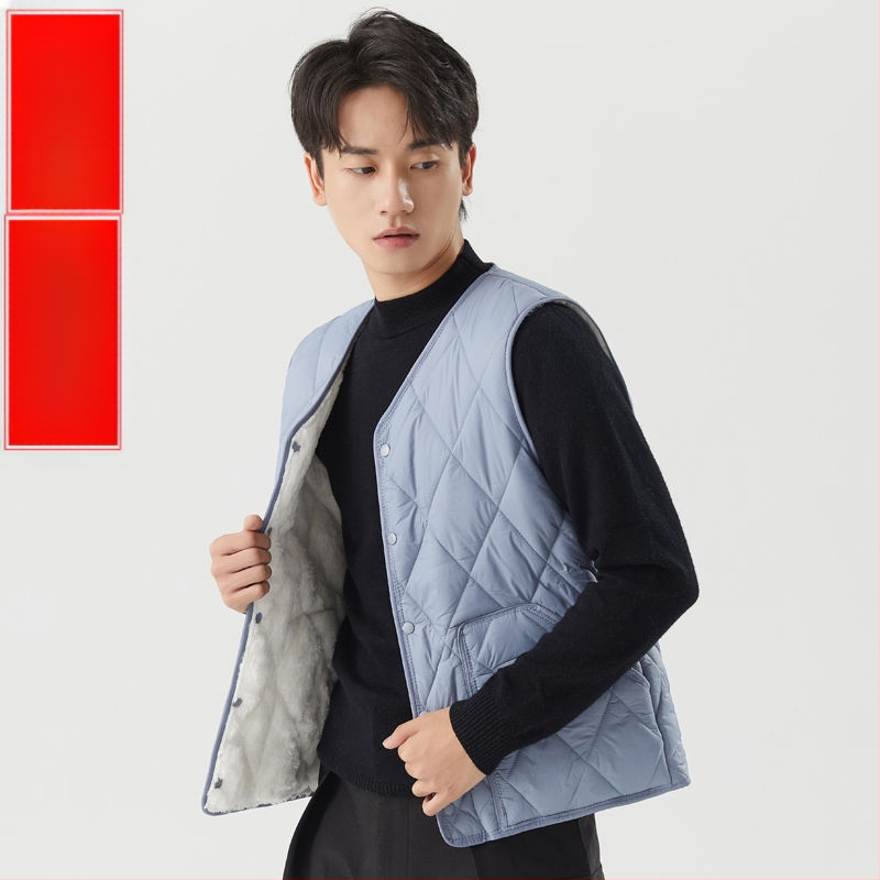 Мъжка жилетка от Corduroy, подплатена с флис, райета, без яка, къс стил (Spring 2025, свободна кройка)