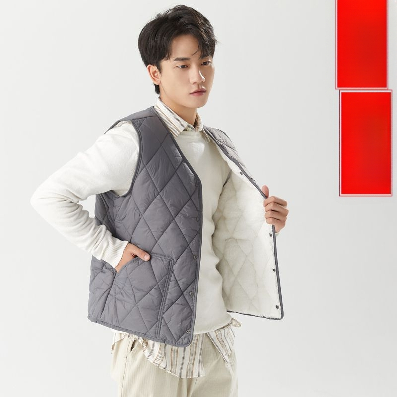 Мъжка жилетка от Corduroy, подплатена с флис, райета, без яка, къс стил (Spring 2025, свободна кройка)