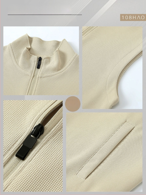 Logóval ellátott waffel kötésű mellény edzésre és képzésekre (kapucni, cipzár, álló gallér)