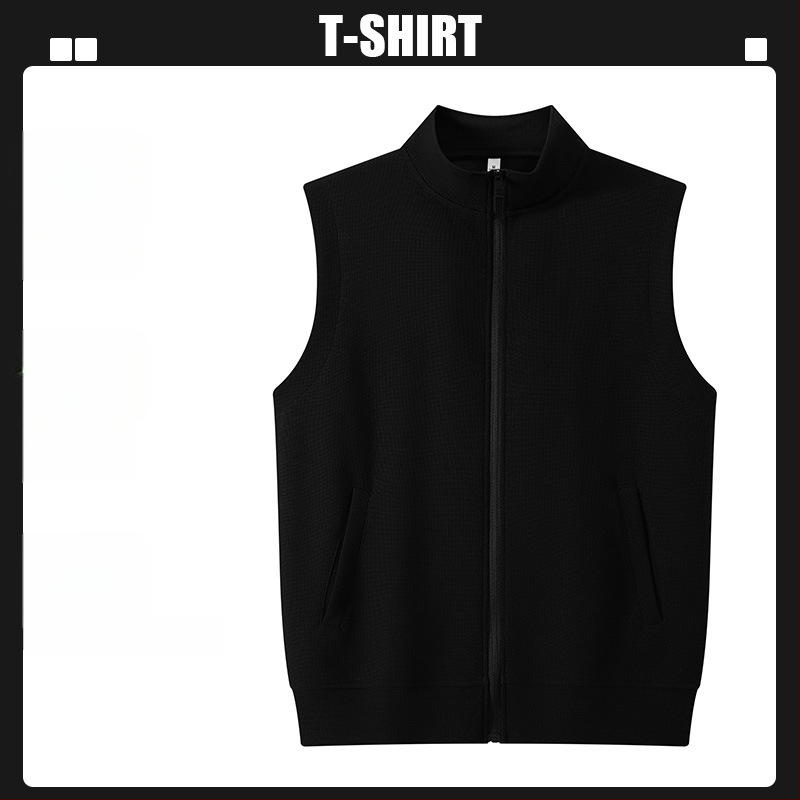 Logóval ellátott waffel kötésű mellény edzésre és képzésekre (kapucni, cipzár, álló gallér)