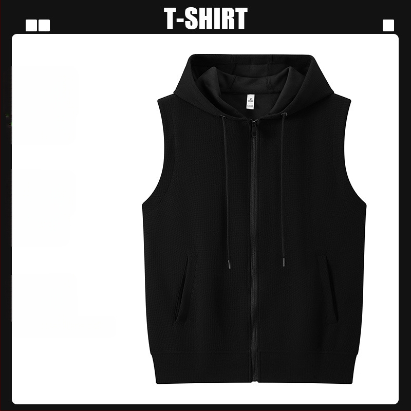 Logóval ellátott waffel kötésű mellény edzésre és képzésekre (kapucni, cipzár, álló gallér)