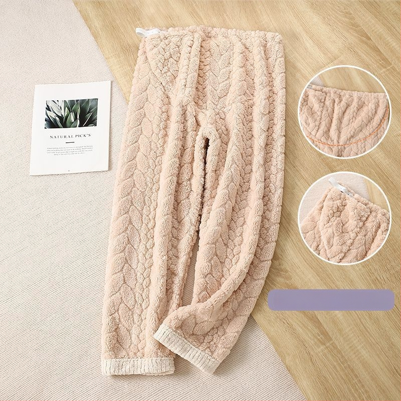 Trudničke pidžama hlače za jesen-zimu, s flisom za unutarnju izolaciju, chenille tkanina, podesiva podrška trbuha, spandeks do 30%