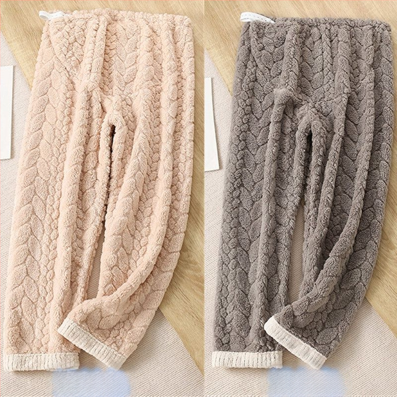 Trudničke pidžama hlače za jesen-zimu, s flisom za unutarnju izolaciju, chenille tkanina, podesiva podrška trbuha, spandeks do 30%