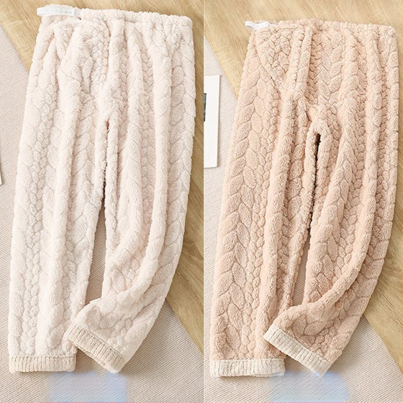 Trudničke pidžama hlače za jesen-zimu, s flisom za unutarnju izolaciju, chenille tkanina, podesiva podrška trbuha, spandeks do 30%