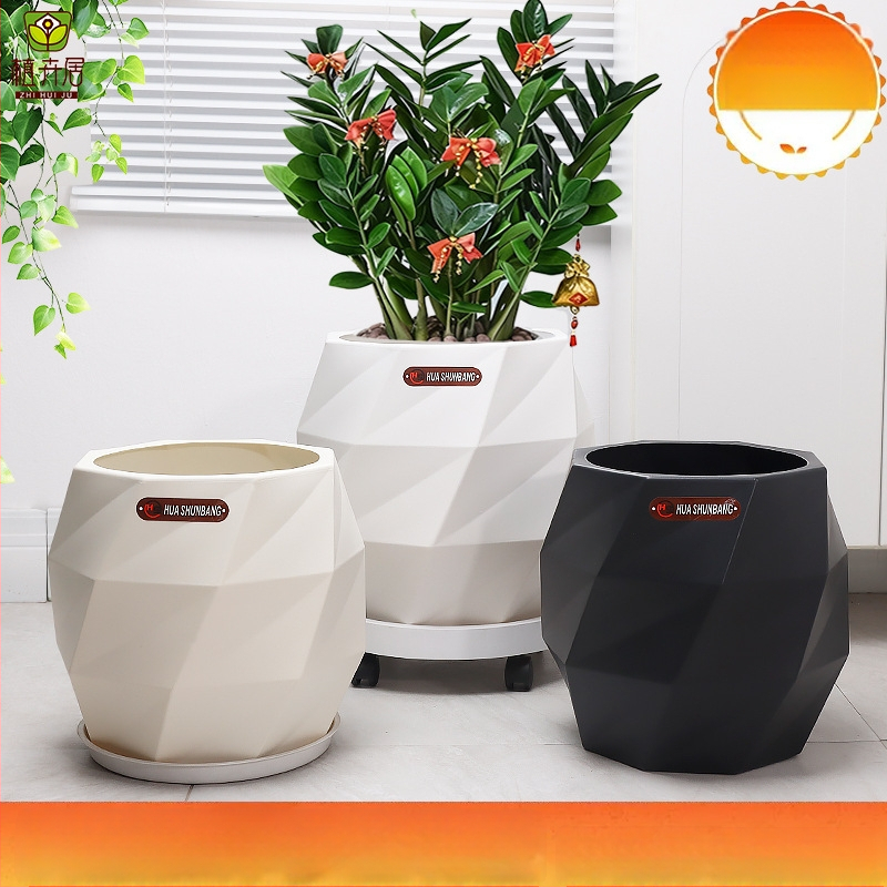 Rombinės formos gėlių indas iš dervos, grindinis laikiklis, Šiaurės minimalistinio stiliaus