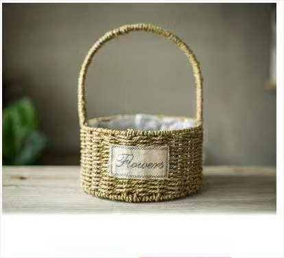 Šiaudų pynimo puodas gėlėms, pastoralinio stiliaus, kvėpuojantis ir patvarus, vandens taupantis, tinkamas staliniam ir grindiniam naudojimui (kvėpuojantis, patvarus, vandens taupantis, staliniam/grindiniam naudojimui)